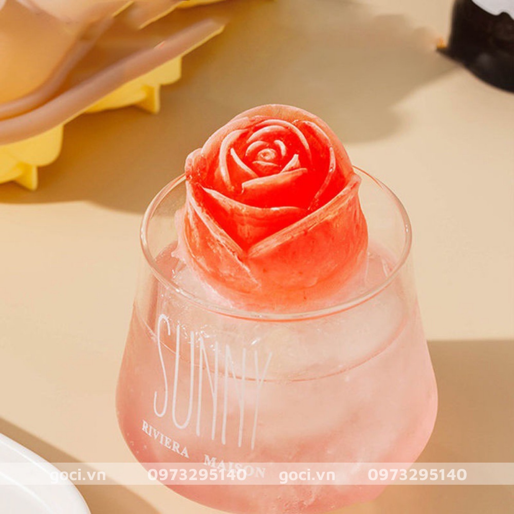 Khay làm đá silicon hình bông hoa hồng 4 viên khuôn làm đá có nắp chống khuẩn xinh xắn làm thạch trang trí đồ uống