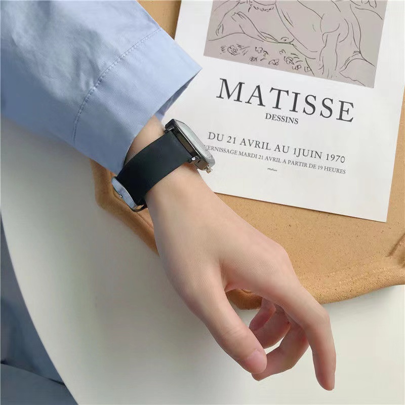 Đồng Hồ Đeo Tay Mặt Vuông Dây Da PU Phong Cách Doanh Nhân Cho Nam Nữ