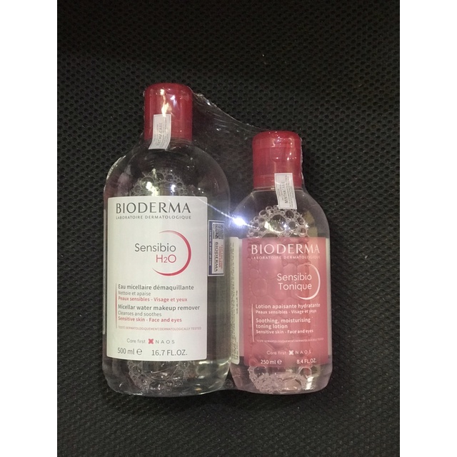 Bộ đôi nước tẩy trang làm sạch micellar cho da nhạy cảm Bioderma Sensibio H2O 500ml và dung dịch cân bằng,dưỡng ẩm 250ml