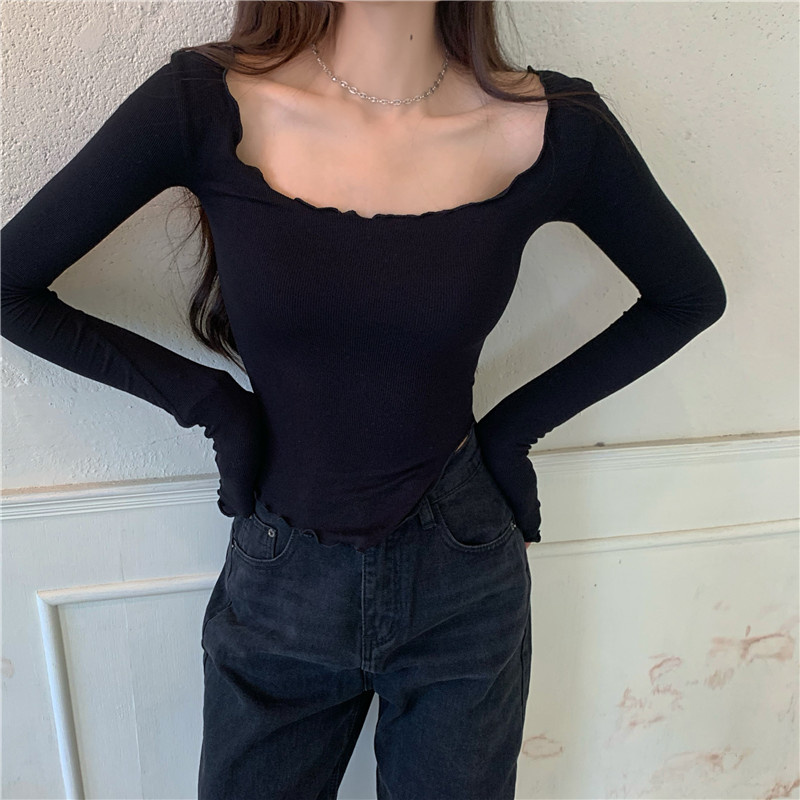 DUNEA Áo Thun Dệt Kim Tay Dài Co Giãn Tốt Thiết Kế Trẻ Trung Cho Nữ