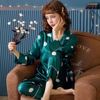 Pyjama AMAKA Đồ Ngủ Mặc Nhà Lụa Họa Tiết Chấm Bi  PyjamaP45AMK