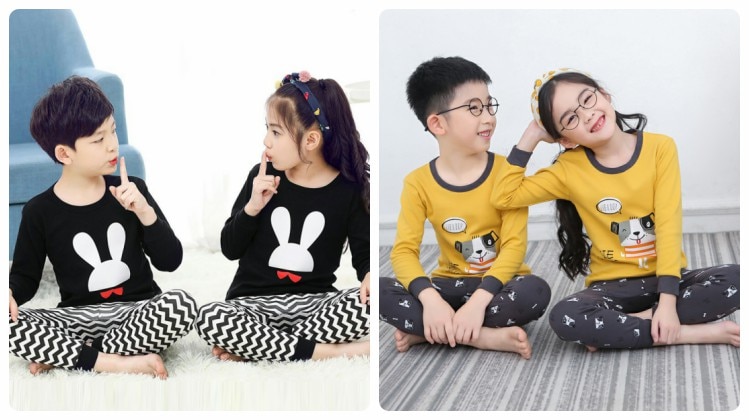 Bộ Đồ Ngủ Pijama Dài Tay Vải Cotton Cho Bé Từ 2-12 Tuổi