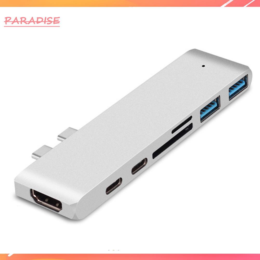 Paradise1 Multifunctional 7 in 1 Dock Dual USB Type C Hub Adapter for Apple Laptop