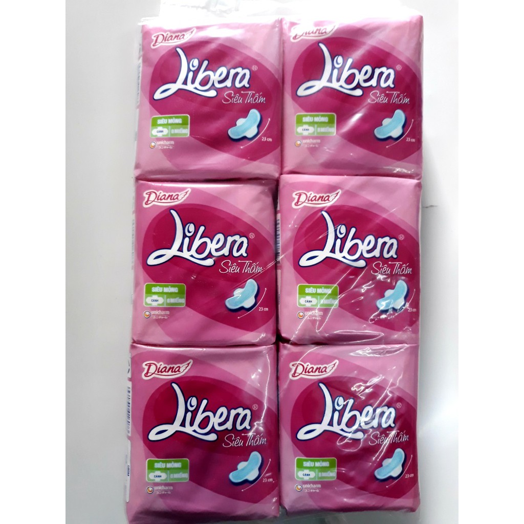 Bịch 6 Gói Băng Vệ Sinh Diana Libera Siêu Thấm Có Cánh 8 Miếng X 23cm