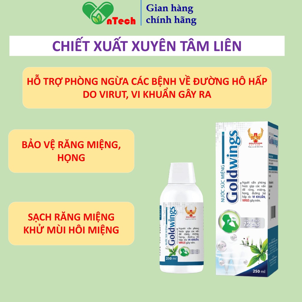 Nước xúc miệng GOLDWINGS chiết xuất xuyên tâm liên hỗ trợ ngăn ngừa các vấn đề về đường hô hấp do vi khuẩn virut 250ml