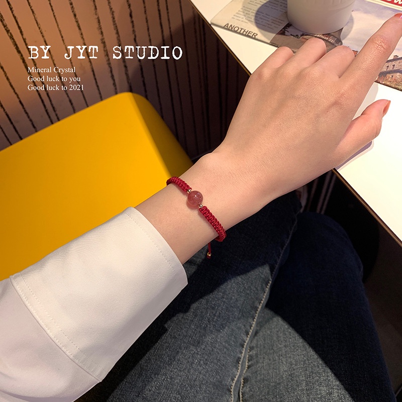 Vòng Tay Dây Rút May Mắn Đính Hạt Pha Lê Hắc Diện Thạch Thời Trang Unisex