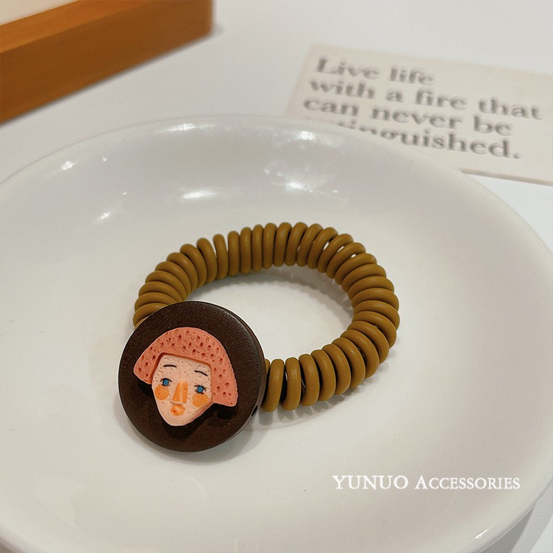 Dây Buộc Tóc Cao Su Hình Búp Bê Hoạt Hình Sơn Dầu Phong Cách Hàn Quốc Cho Nữ F362