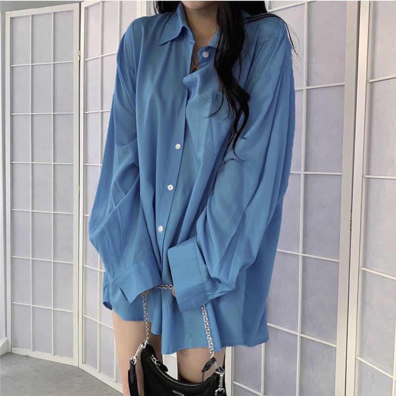 Áo sơ mi chống nắng tay dài dáng rộng thời trang phong cách Hàn Quốc