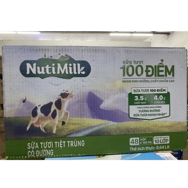Thùng 48 hộp sữa tươi Nutimilk 180ml có đường