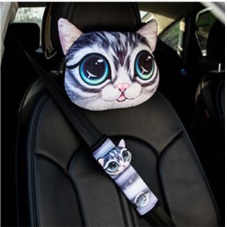 Bộ Gối Đệm Vai Luxcar Thú Cưng 3D Cho Xe Hơi - Bộ Gối Đệm Đầu Vai Gáy Hình Chó Husky Mèo Mắt To Siêu Dễ Thương Cho Ô Tô