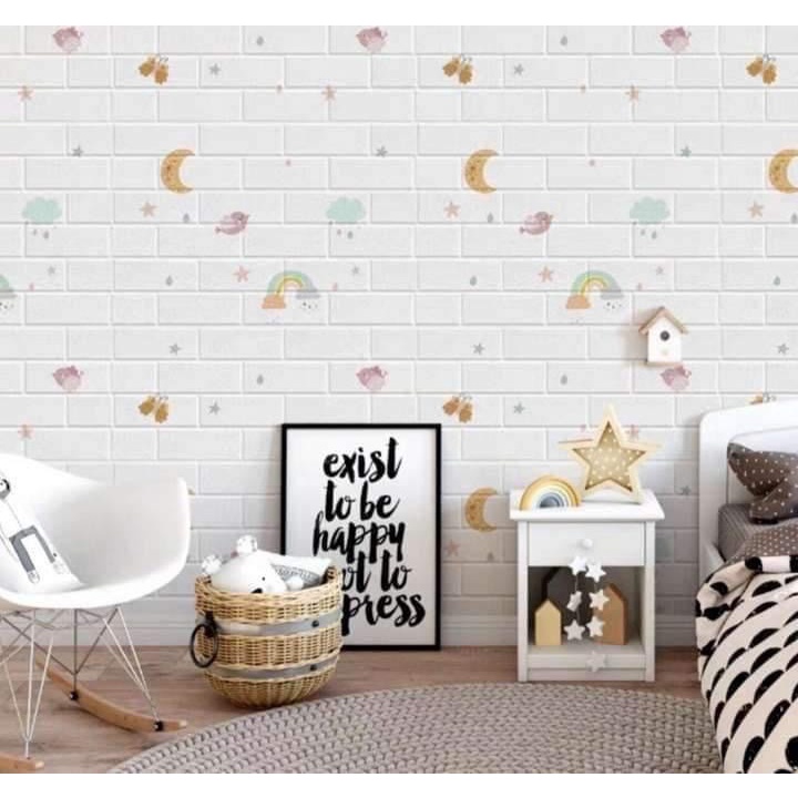 Bộ 5 Tấm Xốp Dán Tường Hoạt Hình Cầu Vòng Dễ Thương, Kích Thước 70cm x 77cm