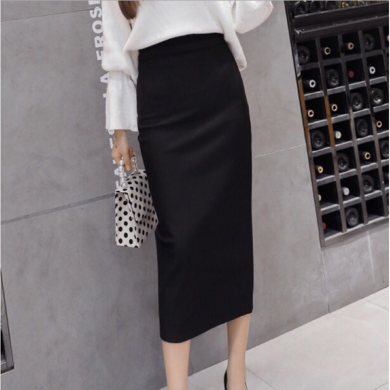chân váy bút chì dài xẻ tà vải mịn đẹp cho giãn 4 chiều Cv26