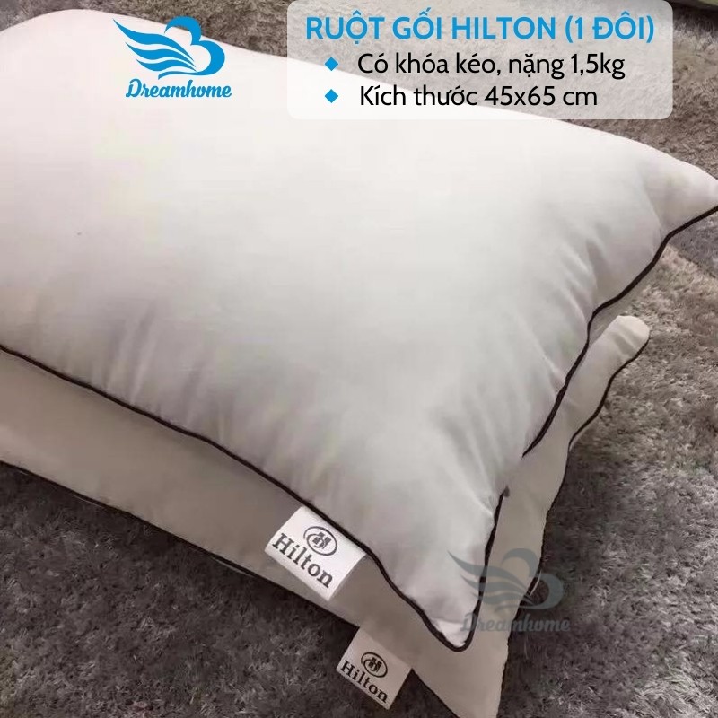 Ruột gối hilton 45x65 1 đôi mềm thấp, ruột gối nằm cao cấp ép hơi bông gòn trắng 100% Dreamhomebedding