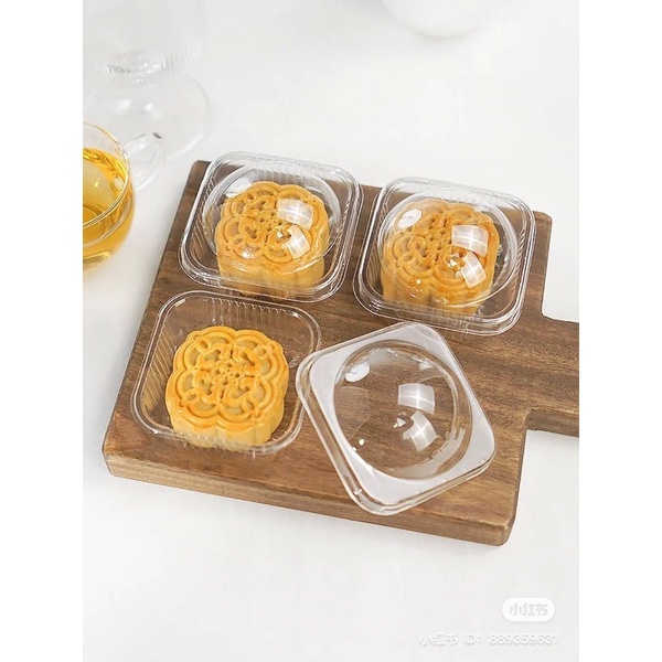 Set 50 Hộp pet nhựa nắp vuông đựng bánh 50-80gr