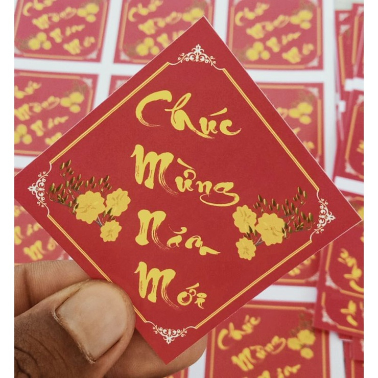 Combo 12 tem tết decal dán chúc mừng năm mới hình vuông màu đẹp kích thước 6 x 6 cm