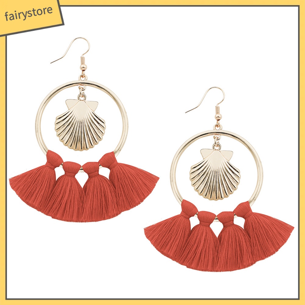 Khuyên Tai Dài Phối Tua Rua Phong Cách Bohemian Thời Trang