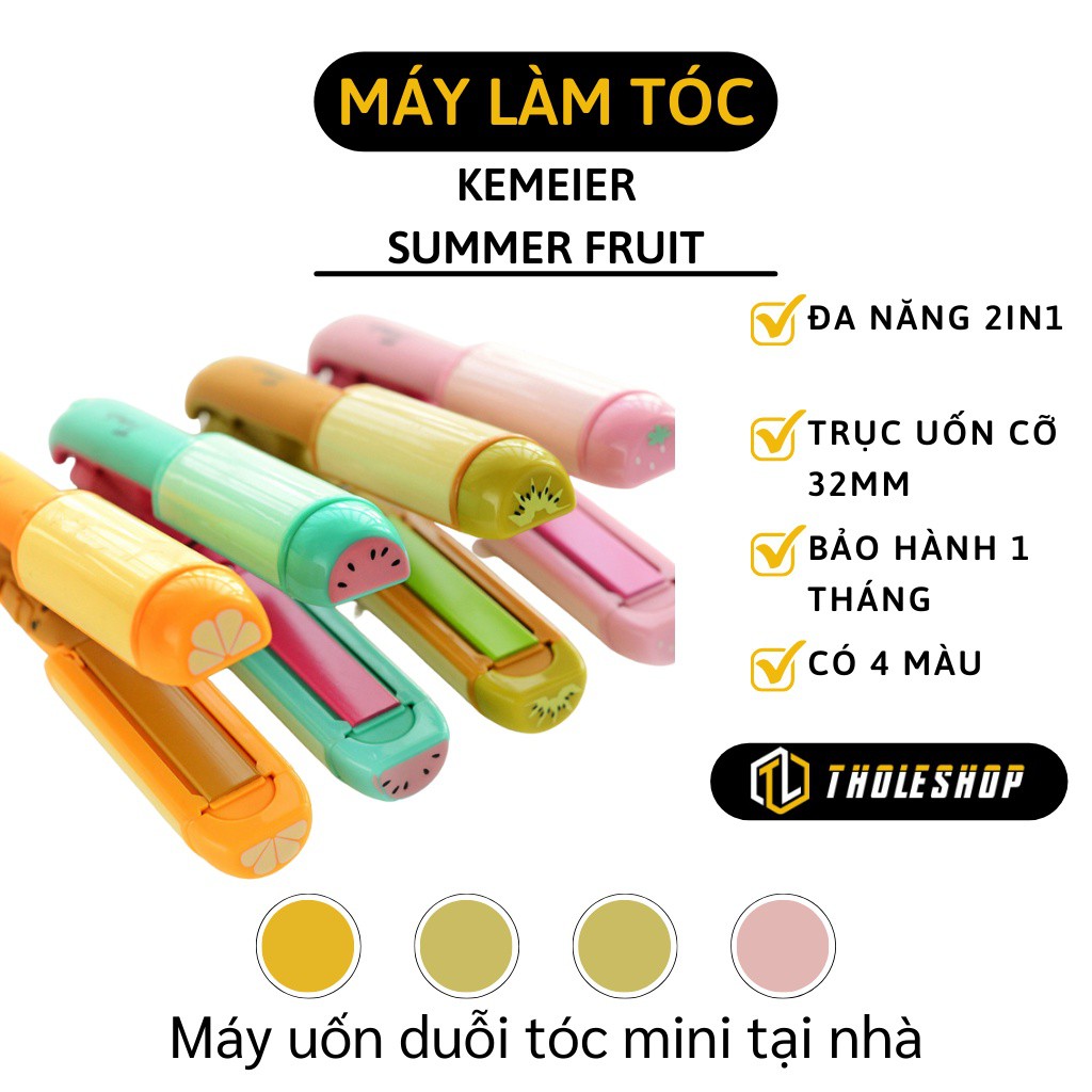 Máy uốn tóc mini - Máy Làm Tóc Mini Kemier 2 in 1 hình trái cây có cách nhiệt (uốn+ duỗi) 2872