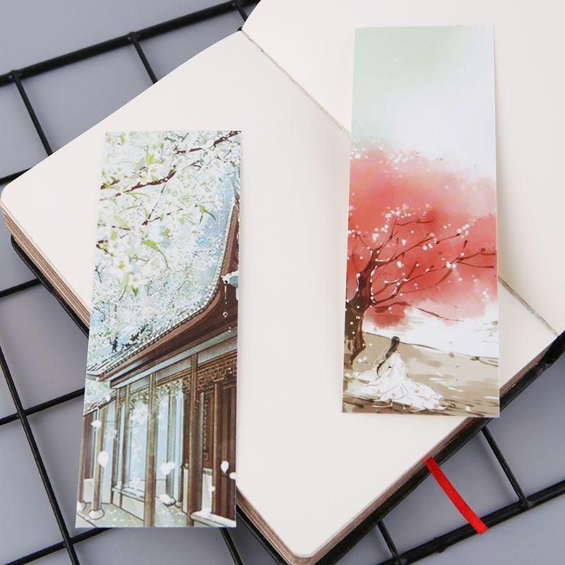Set 30 Thẻ Đánh Dấu Trang Sách Bằng Giấy Họa Tiết Vẽ Kiểu Trung Hoa Cổ Điển Sáng Tạo