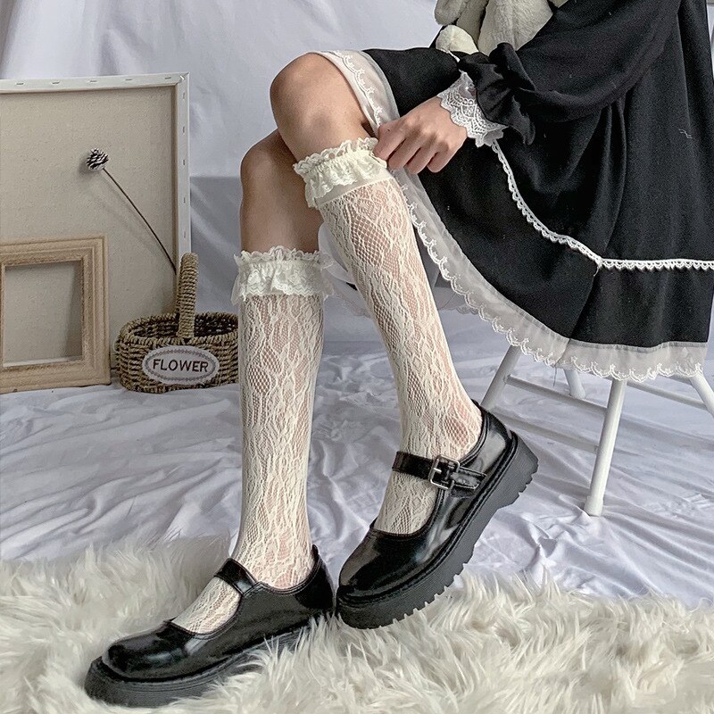 [Code FASHIONCB44 10K singles off] Anime-style lace high mesh stockings