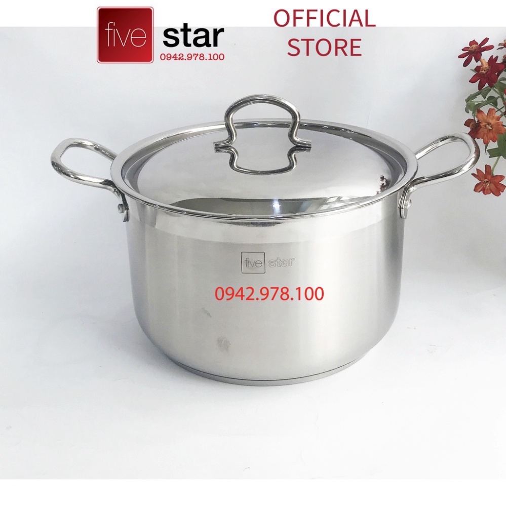 Nồi luộc gà inox 430 cao cấp Fivestar 3 đáy dùng được bếp từ , gas , hồng ngoại , tặng 2 muỗng canh ( 26/28/30/32/36cm )