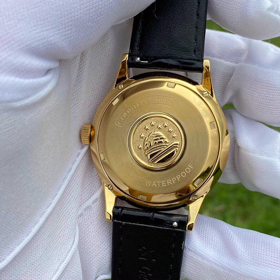 Đồng hồ Nam Omg Constellation bát quái máy nhật Myota vỏ vàng ta mặt trắng dòng cơ Automatic size 38mm dây da