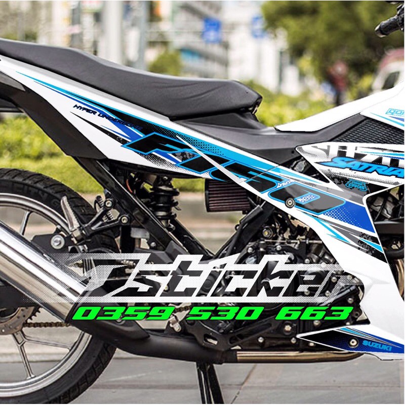 Tem Satria F150 xanh Gp rời dán xe trắng mẫu mới 2020