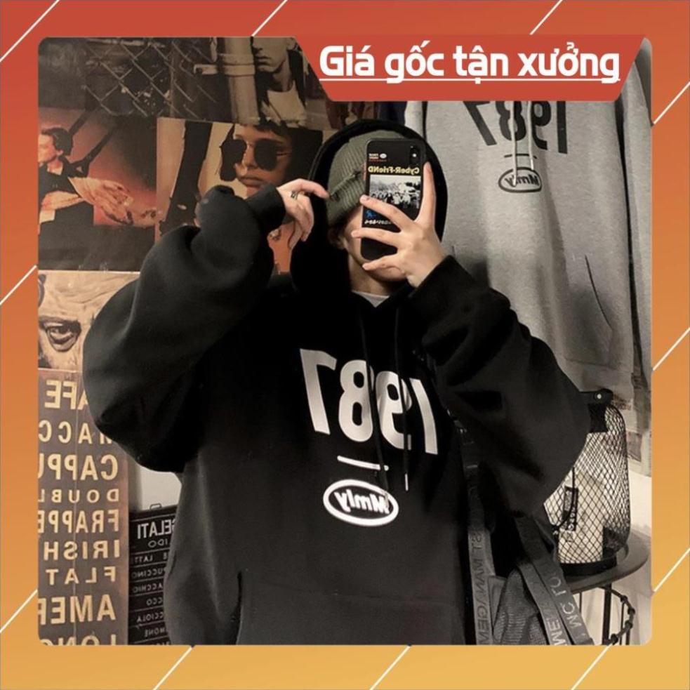 Áo Hoodie, Áo Nỉ Bông Cotton 1987 Form Rộng Thụng Unisex Phong Cách Ulzzang Hot 2021