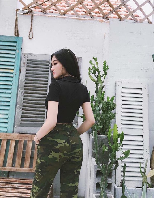 Set áo croptop+quần lính