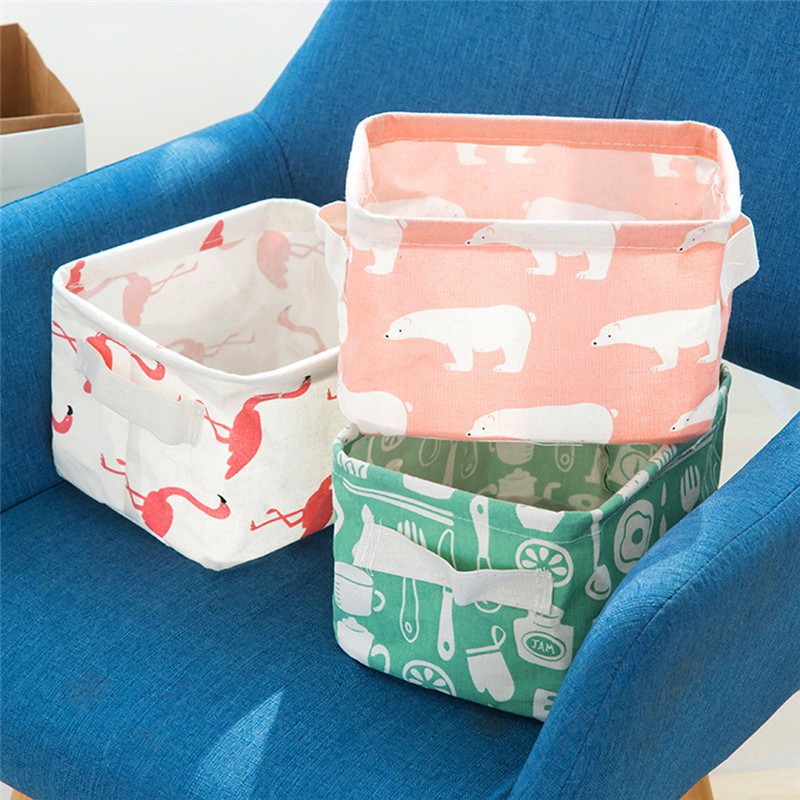 Giỏ đựng mĩ phẩm dụng cụ văn phòng phẩm bằng vải lanh với họa tiết đẹp mắt