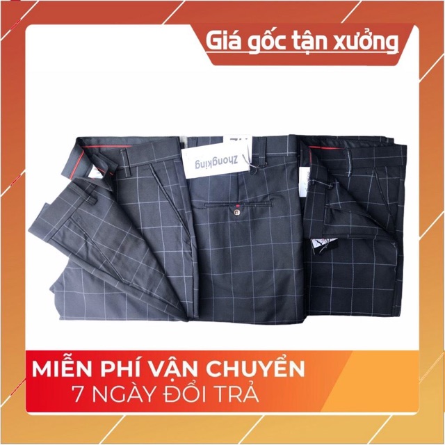 Quần tây nam đen caro phom ôm ống côn vải dày đẹp hình thật do shop tự chụp, giá rẻ nhất và chất lượng loại 1