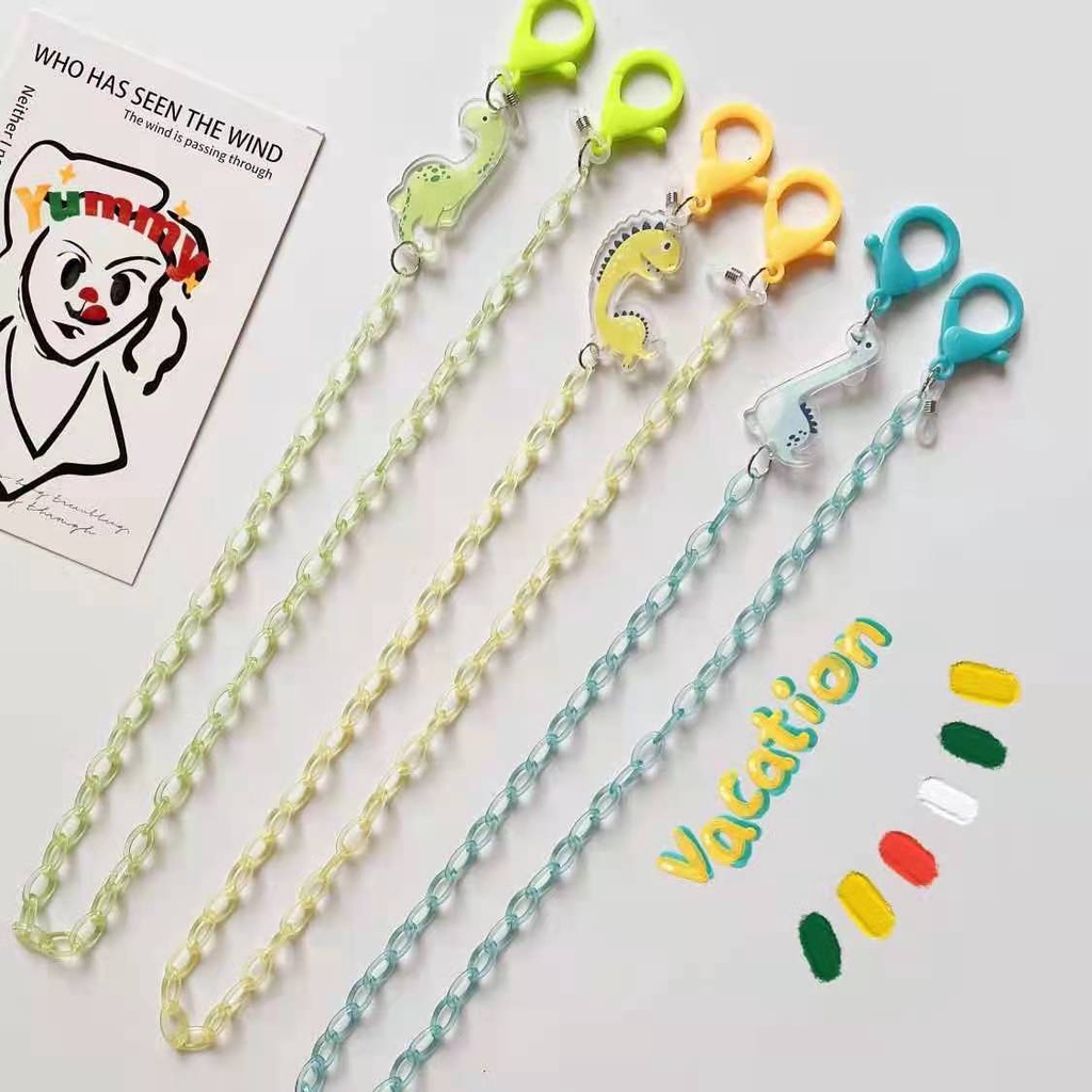 Dây đeo mắt kính bằng acrylic màu kẹo hình khủng long hoạt hình dễ thương sáng tạo