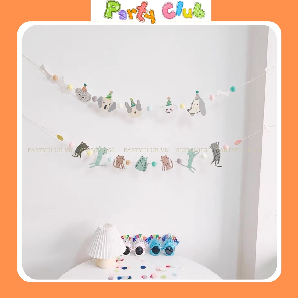 Dây treo hình chó mèo trang trí sinh nhật