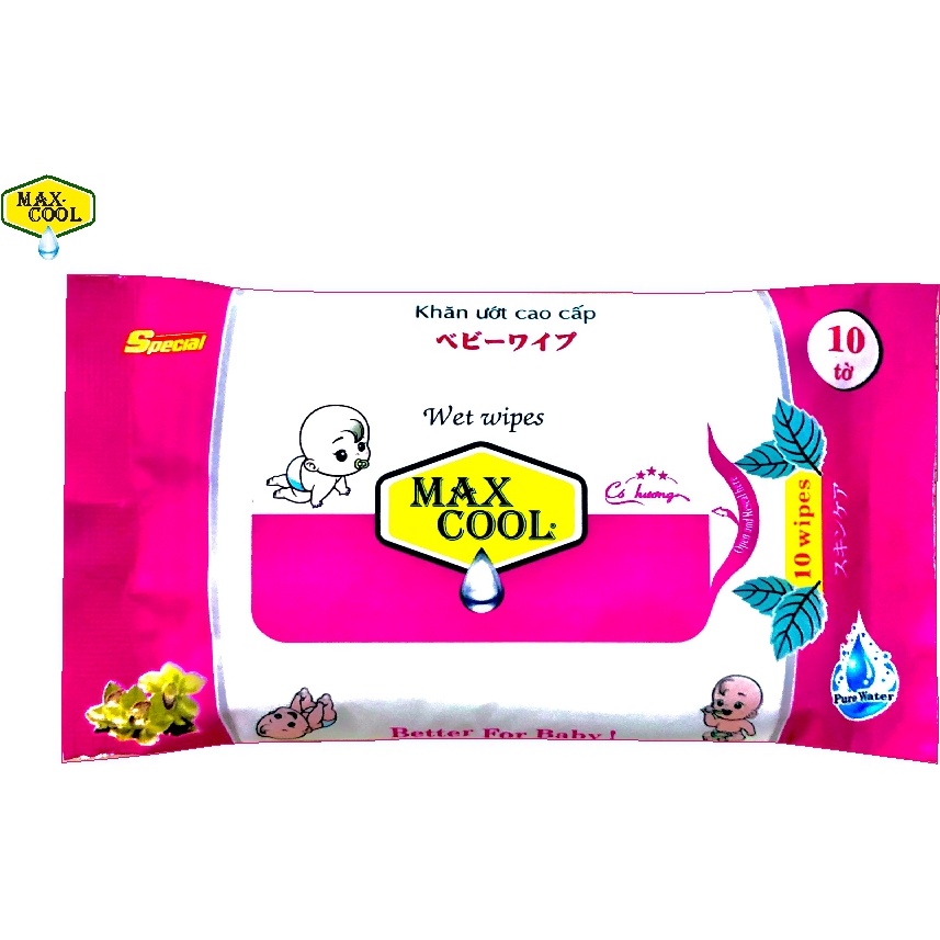 Combo 10 gói khăn ướt 10 tờ MAX COOL có hương
