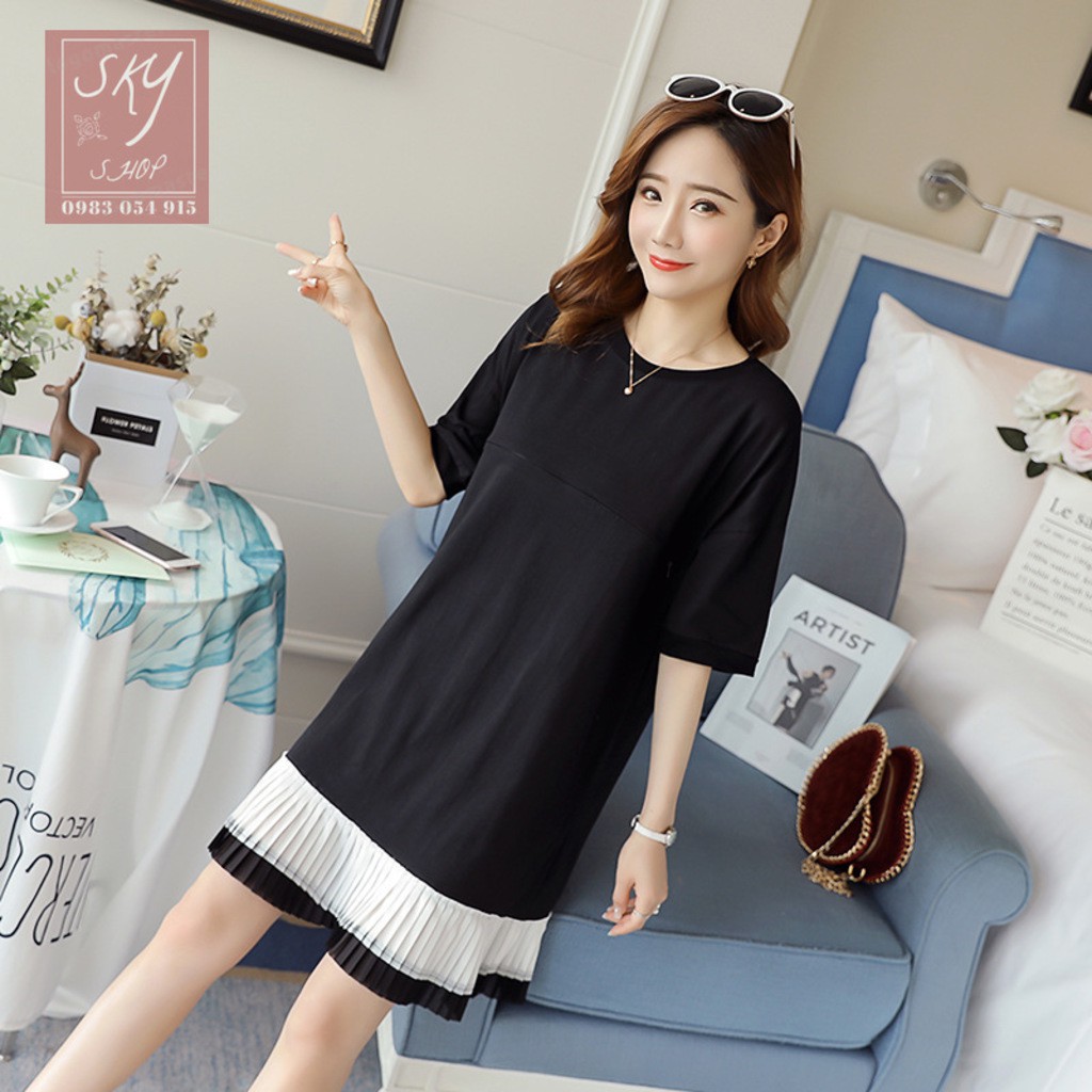 Đầm bầu cho con bú 100% cotton (ảnh-thật)