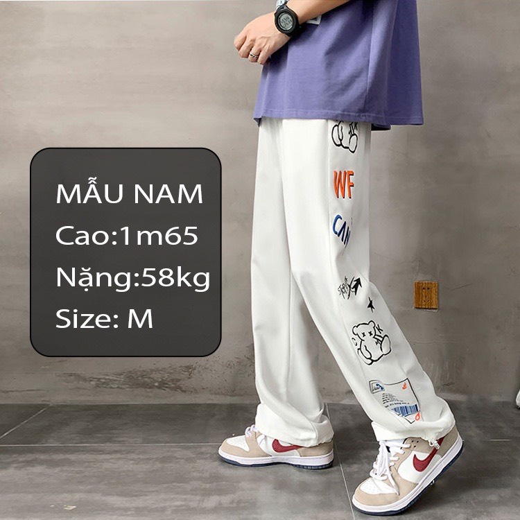 Quần ống rộng nam nữ ,quần jogger thiết kế dây rút mặc xuông bo gấu thể thao track pants Qthouse in hoat hình