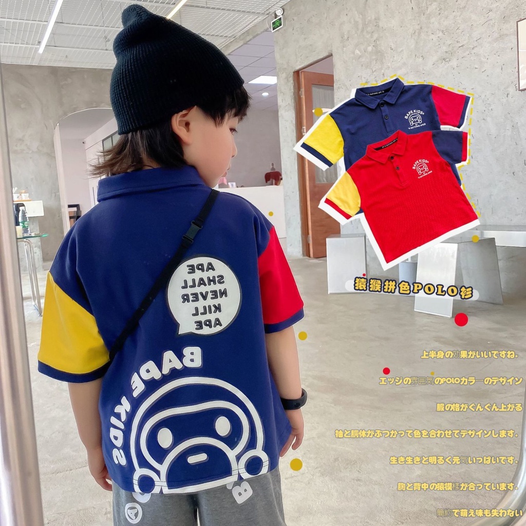 Áo Thun Polo 100% Cotton Mỏng In Họa Tiết Phong Cách Hàn Quốc Nhật Bản Thời Trang Mùa Hè 2022 Mới Cho Bé Trai
