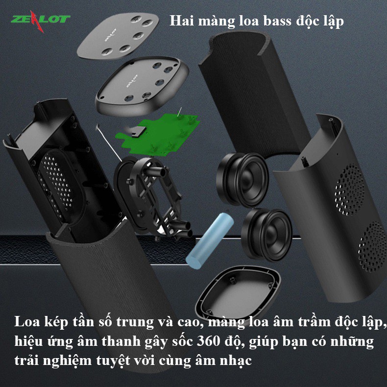 Loa Bluetooth ZEALOT S35 loa kép di động, kết nối bluetooth 5.0, có khe cắm Thẻ nhớ,đài FM cổng USB, Mic và Cổng AUX