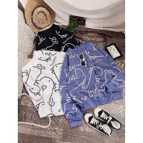 Áo sweater Unisex Áo nỉ dài tay họa tiết in hình khủng long dễ thương cá tính