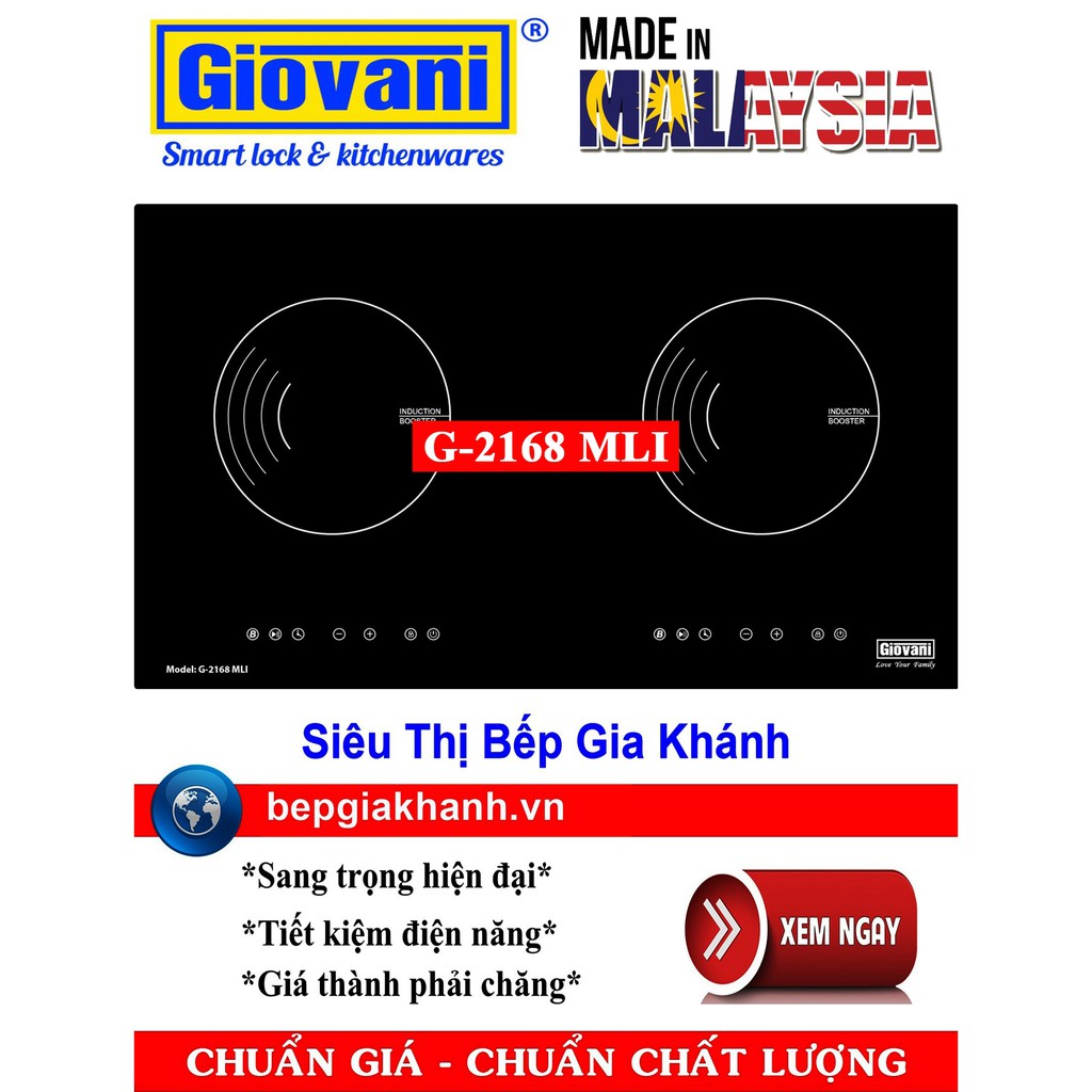 Bếp từ đôi Giovani G-2168 MLI nhập khẩu Malaysia