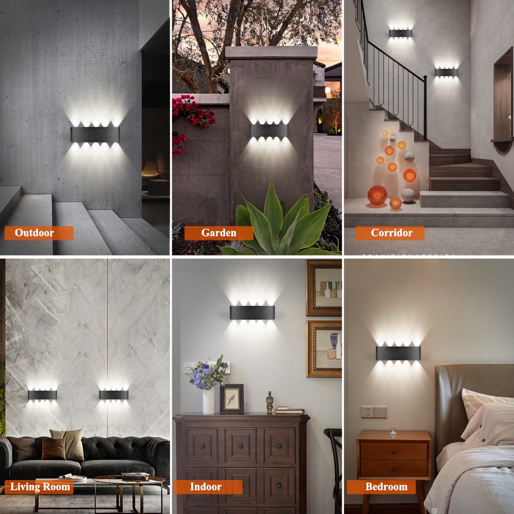Đèn LED gắn tường CANMEIJIA 6W 12W IP65 bằng nhôm/nhựa chống nước cho ngoài trời/phòng ngủ