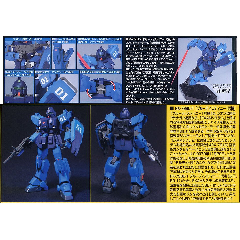 Mô hình nhựa lắp ráp HG 1/144 RX-79BD Blue Destiny Unit 1 2 3 HGUC