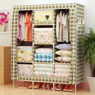Tủ vải khung gỗ 3buồng 8ngăn