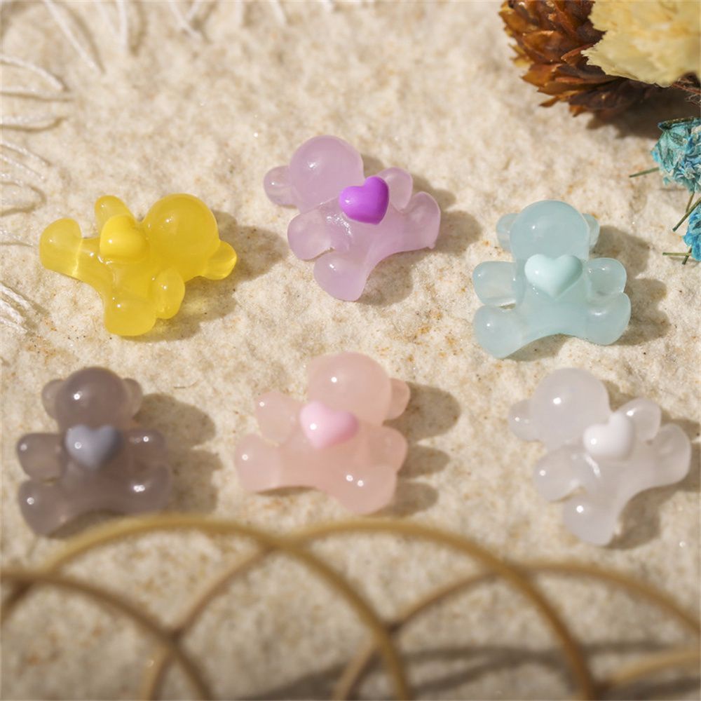 Set 10 Phụ Kiện Trang Trí Móng Tay Bằng Nhựa Trong Suốt Hình Gấu Hoạt Hình Dễ Thương Diy