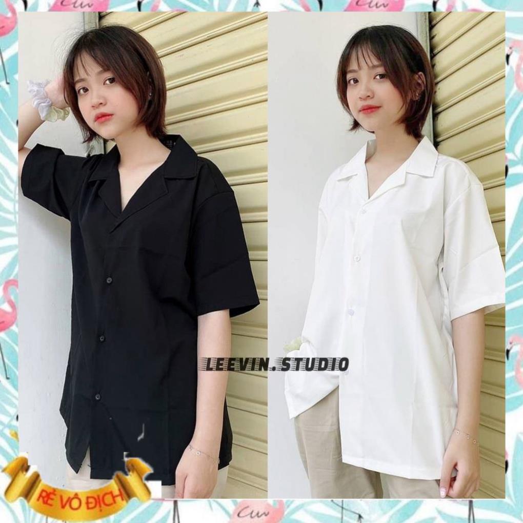 Áo Sơ Mi Nữ CỔ VEST Form Rộng TRƠN Basic Unisex Dài Tay Trắng và Đen Kiểu áo sơ mi nữ Bigsize