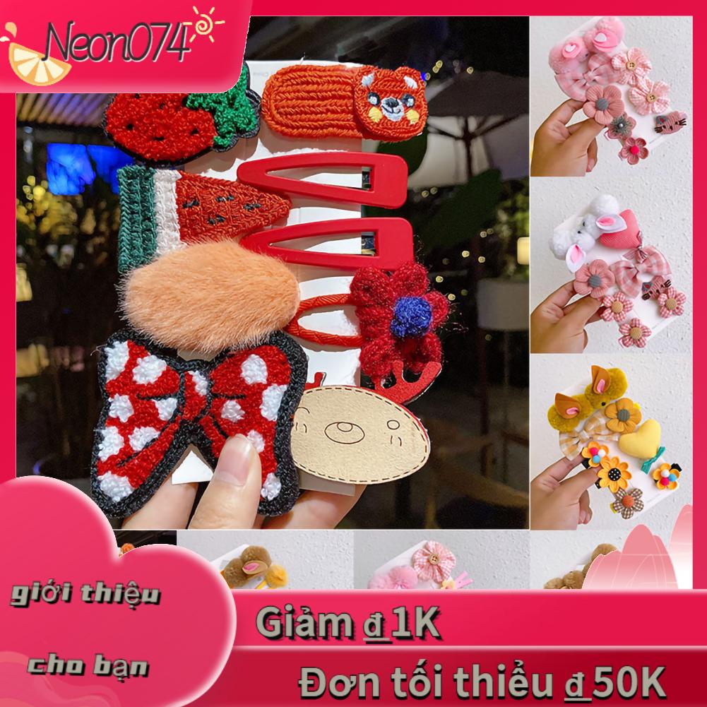 Neon074 Neon074 Chụp Kẹp Tóc Mềm Mại Sang Trọng Họa Tiết Dễ Thương Đan Barrettes Phụ Kiện Cho Bé Gái