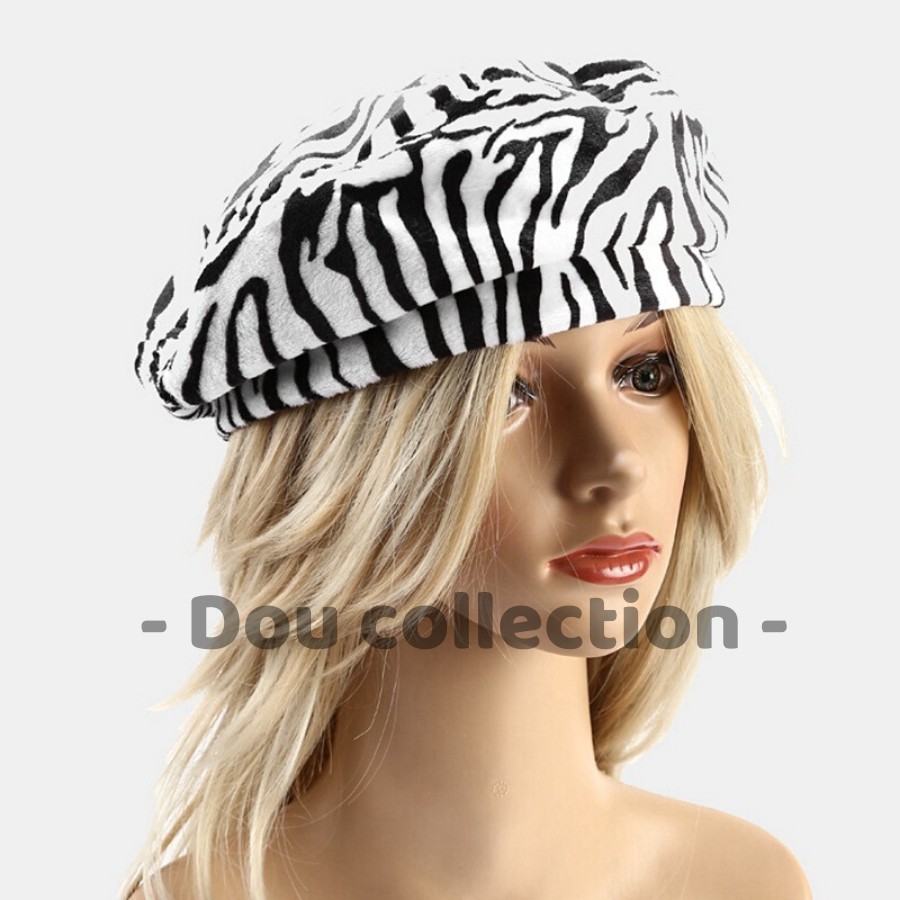 [Nowship2h] Mũ Nón Baret Nồi Họa Sĩ Cao Cấp Họa Tiết Bò Sữa &amp; Ngựa Vằn Hottrend Phong Cách Hàn Quốc - Mã NV019
