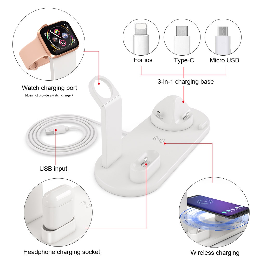 Đế Sạc Nhanh Không Dây 4 Trong 1 Qi 10w Cho Iphone Samsung Huawei / Airpods / Iwatch