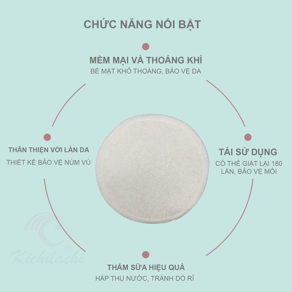 8 Miếng lót thấm sữa vải cotton giặt được KICHILACHI chính hãng siêu dày, siêu thấm hút