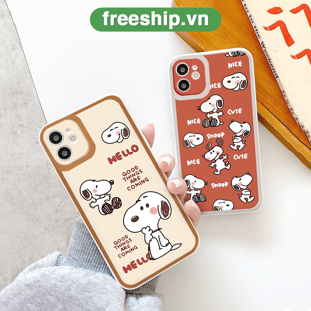 Ốp lưng iphone cạnh vuông lỗ camera snoopy hello ốp iphone 6/6plus/7/7plus/8/8plus/x/xr/xs/11/12/13/pro/max/plus/proma