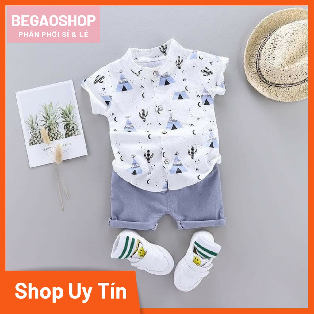 Bộ đồ bé trai BabyGao hoạ tiết khủng long cực xinh set gồm áo + quần